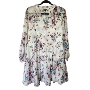 Torrid Floral Chiffon Clip Dot Skater Dress Size 1 (14/16  Sheer Tiered Feminine